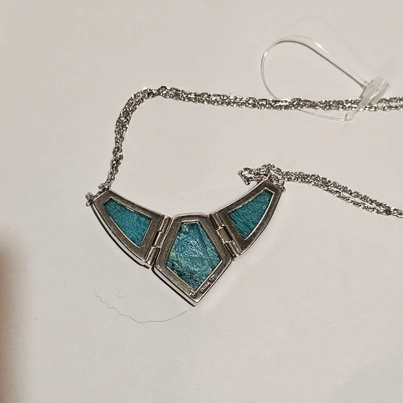 Silver and Teal Geometric Necklace - Picture 1 of 3